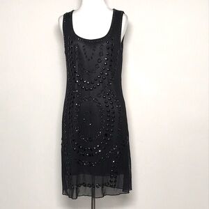 BCBG MaxAzaria Women’s Black Beaded Tunic Midi Dress Sz Medium